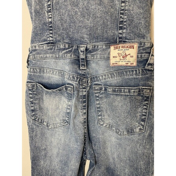 True Religion Denim Jumpsuit Womens Size S Blue Front Zip Slit Overalls - Picture 5 of 9